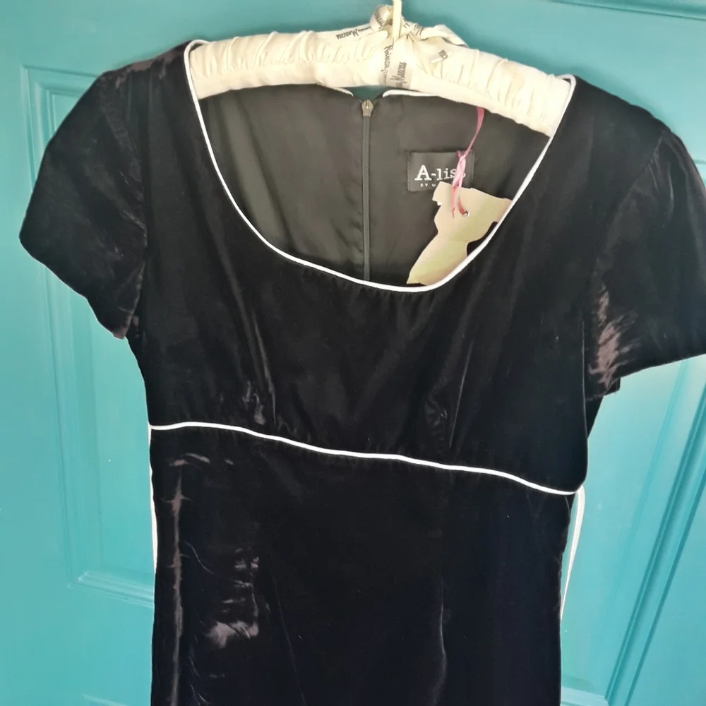 Velvet Dress Vintage Micro Mini Skirt Empire Waist Short Cap Sleeves 90s Retro - Picture 3 of 11